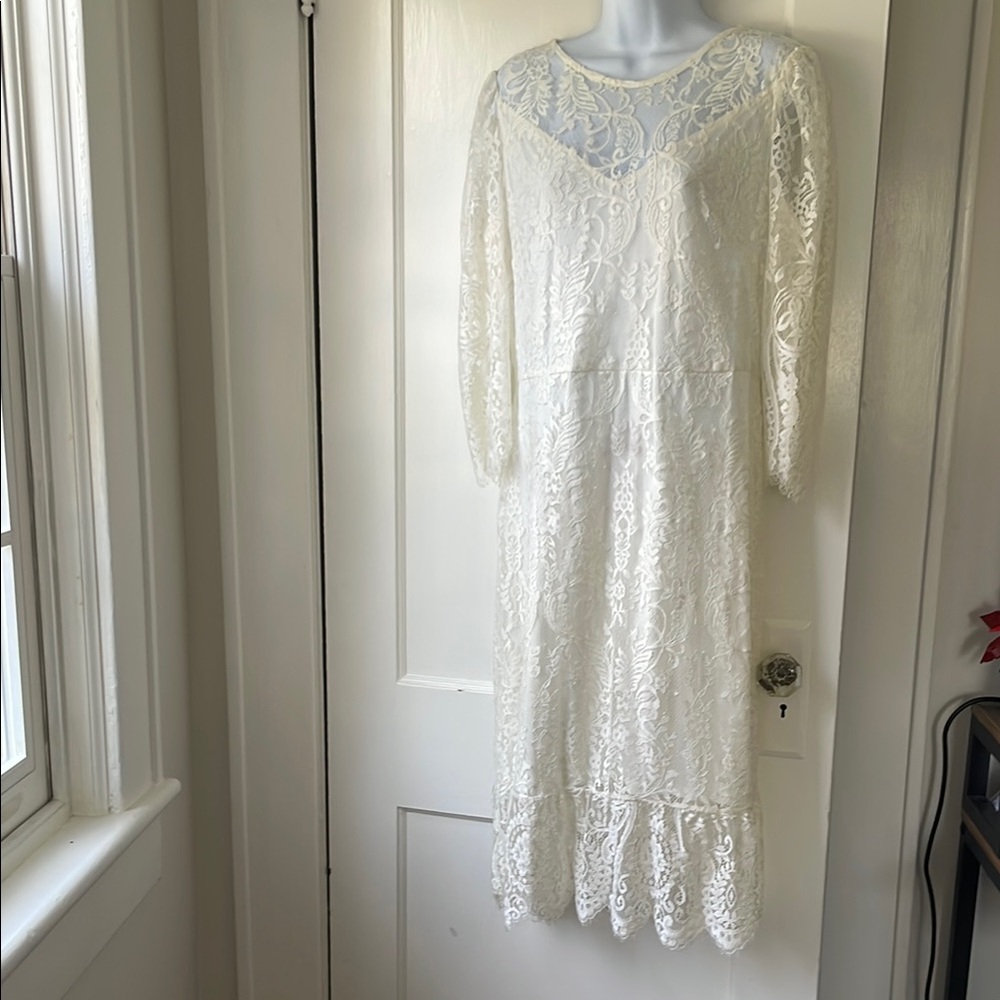 Express Ivory Lace Dress Bridal Shower Wedding Off White Midi Mermaid